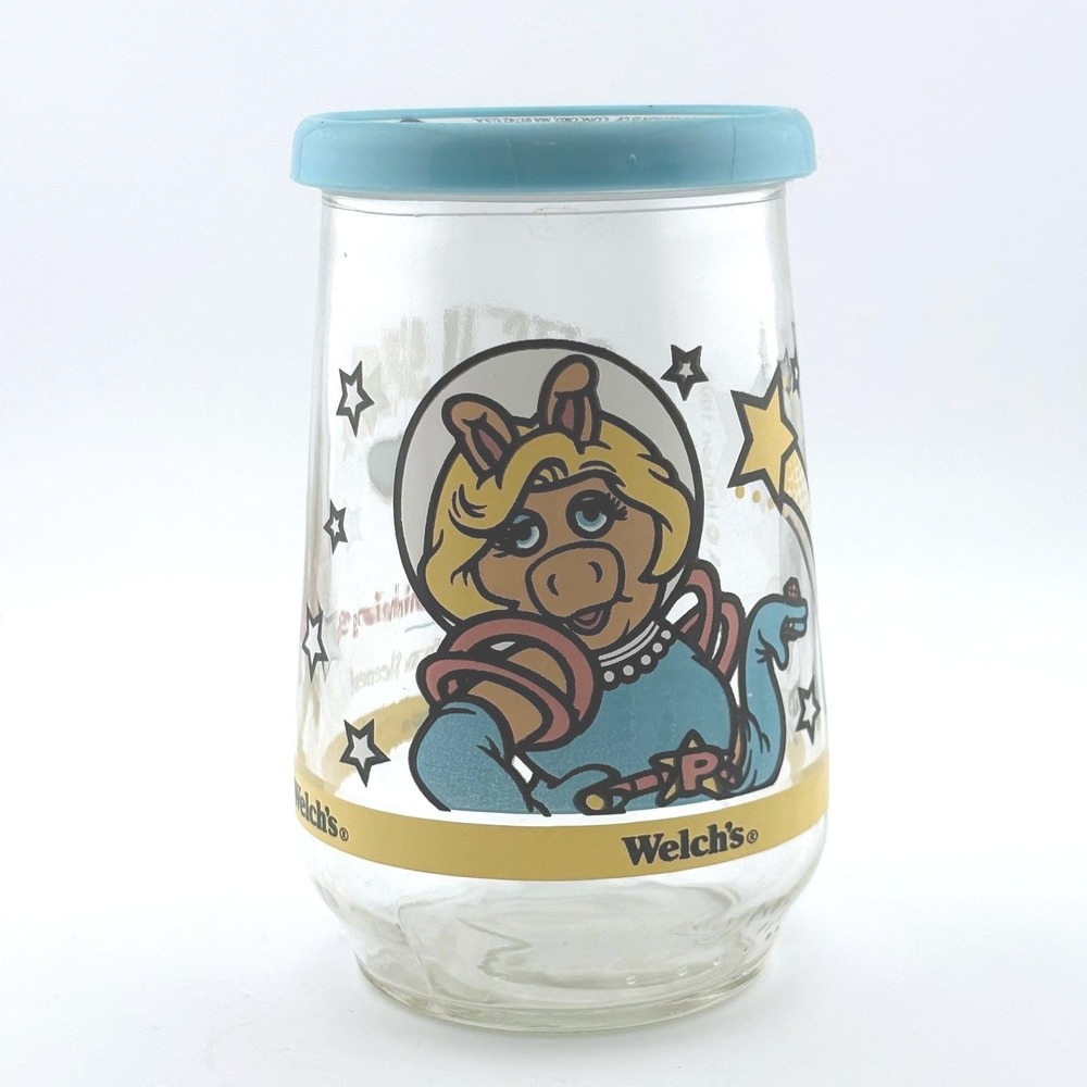 Vintage 1998 Welchs Muppets in Space Miss Piggy Glass Jelly Jar with Lid #2